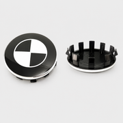 56mm black and white replacement wheel centre cap front and rear view