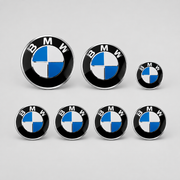 Seven-piece classic blue and white replacement emblem set compatible with BMW