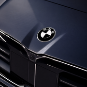 Black and white 82mm replacement bonnet emblem fitted to BMW