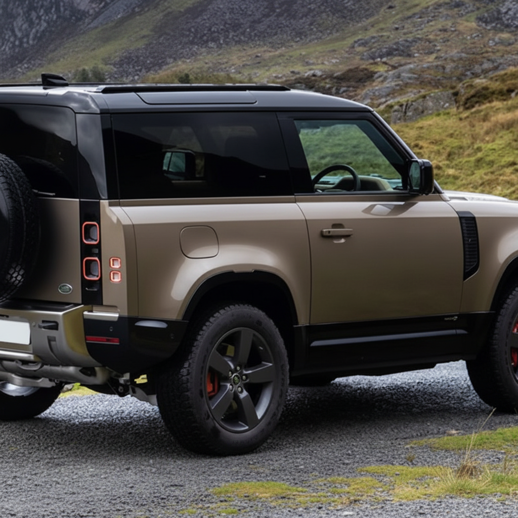 Land Rover Defender 110 with gloss-black roof rails