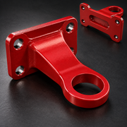 Close-up construction detail of aluminium Defender tow-eye brackets