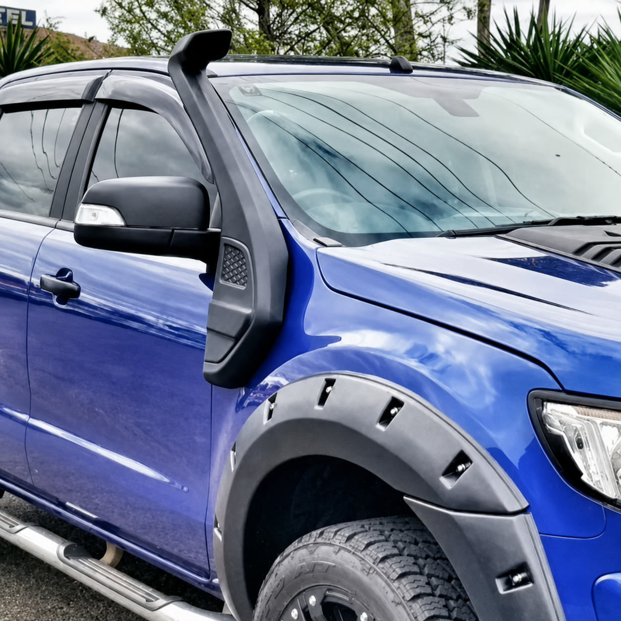 Ford Ranger T6 fitted with black raised-air-intake snorkel