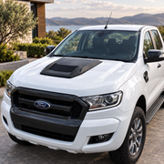 White Ford Ranger T7 or T8 with matte-black bonnet scoop cover installed