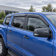 Dark smoke window visors fitted to Ford Ranger T7 T8 double cab