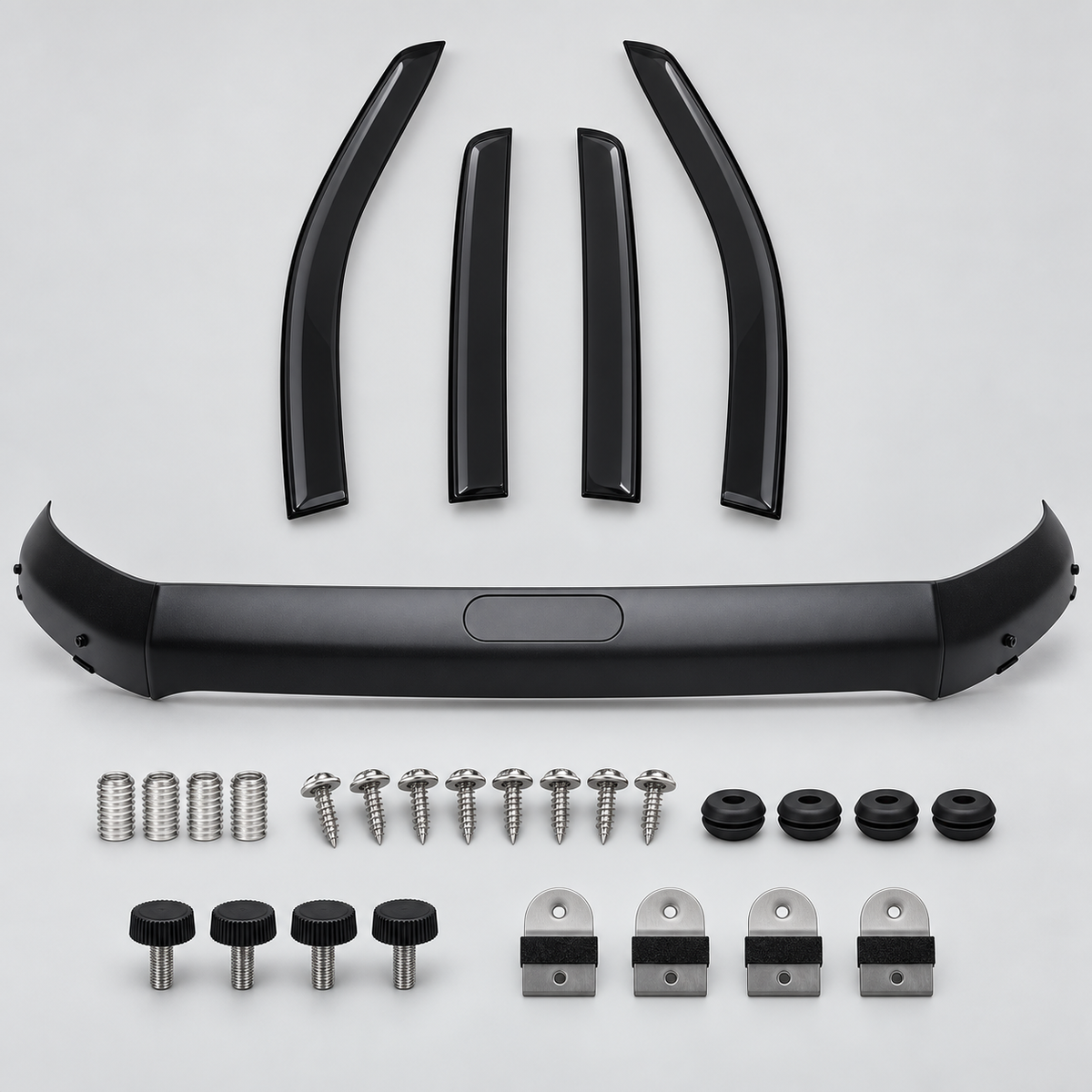Complete Ford Ranger T7 T8 bonnet guard and four-piece window visor kit with fittings