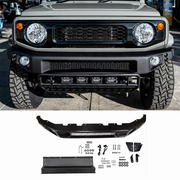 Suzuki Jimny narrow front bumper fitted view and complete kit contents