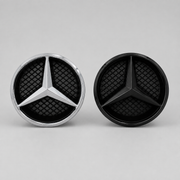 Chrome and gloss black three-point star front grille emblems